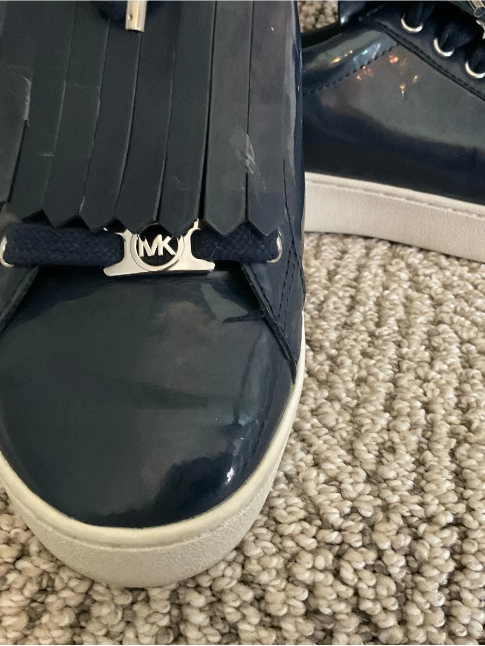 Michael Kors Navy Patent Kiltie Sneakers with Tassel